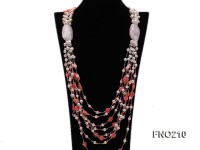 6-7mm natural white round freshwater pearl with pink coral opera necklace