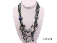4-5mm black flat freshwater pearl with shell necklace