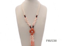 6mm natural white flat freshwater pearl with red agate and pink coral necklace