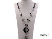 11mm black baroque freshwater pearl with black agate opera necklace