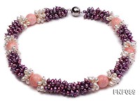5x8mm Purple and White Freshwater Pearl Necklace with Pink Coral Beads Necklace