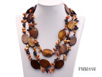 3 strand coffee freshwater pearl and tiger-eye stone necklace