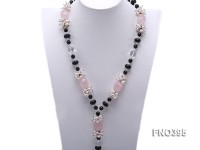 5*8mm natural white rice freshwater pearl with black agate and crystal necklace