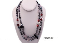 12mm black baroque freshwater pearl with black agate and crystal opera necklace