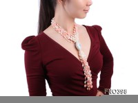 6-8mm natural white round freshwater pearl with pink coral opera necklace