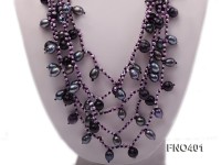 4mm Black Flat Freshwater Pearl with Amethyst Necklace