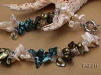 Two-strand 8x20mm White, Dark-blue and Dark-green Tooth-shaped Freshwater Pearl Necklace