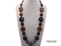 6-7mm coffee round freshwater pearl with tiger eyes stone and agate opera necklace