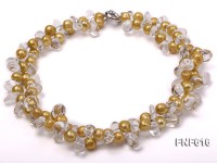 Two-strand 6x8mm Freshwater Pearl and 7x9mm White Quartz Beads Necklace