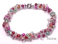 Two-strand 6x8mm Multi-color Freshwater pearl and 7x9mm White Crystal Necklace.