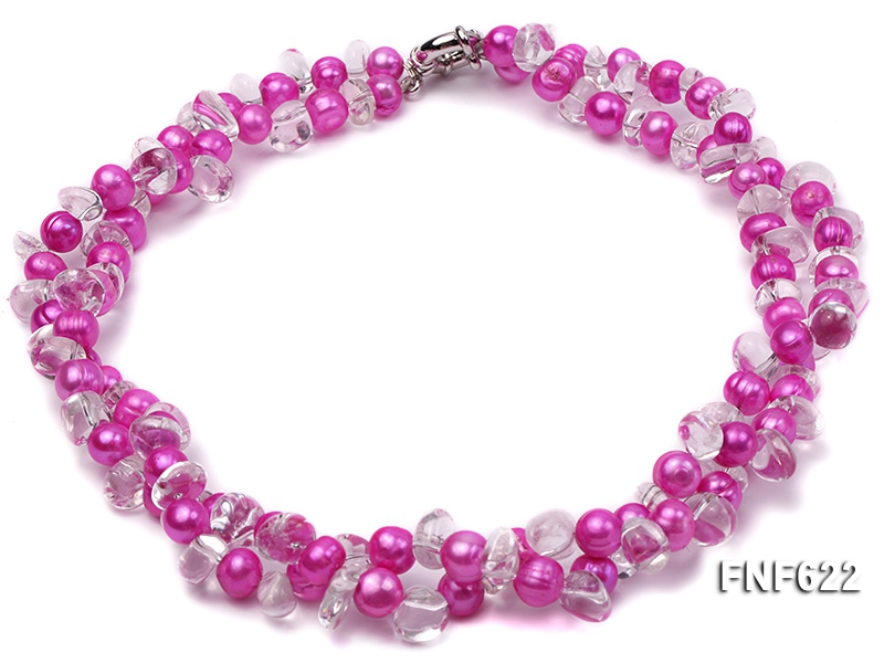 Two-strand 9-10mm Aubergine Cultured Freshwater Pearl and Side-drilled Rock Crystal Necklace