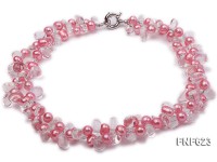 Two-strand 9-10mm Pink Cultured Freshwater Pearl and Side-drilled Rock Crystal Necklace