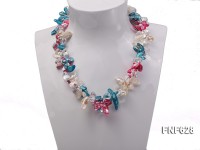 Two-strand 8×12 Multi-color Cultured Freshwater Pearl and White Baroque Crystal Necklace