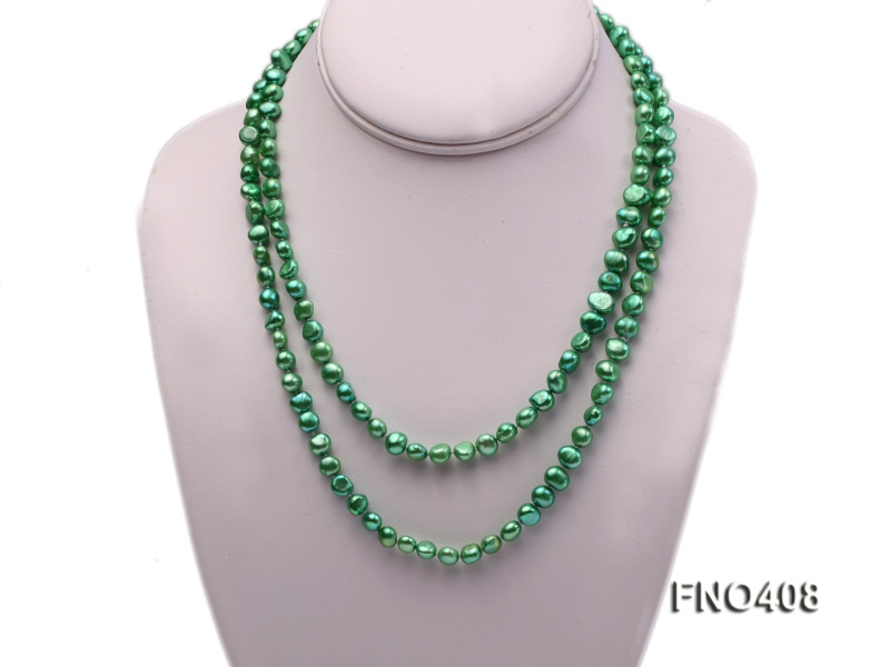 7-8mm green flat freshwater pearl opera necklace