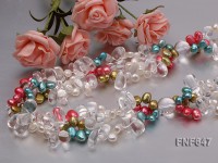 Two-strand 7x8mm Multi-color Flat Freshwater Pearl Necklace with Rock Crystals.