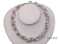 Two-strand 7x12mm Multi-color Freshwater Pearl and Baroque Rock Crystal Necklace