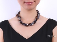 Three-strand 6-7mm Peacock Freshwater Pearl and Synthetic Crystal Pieces Necklace