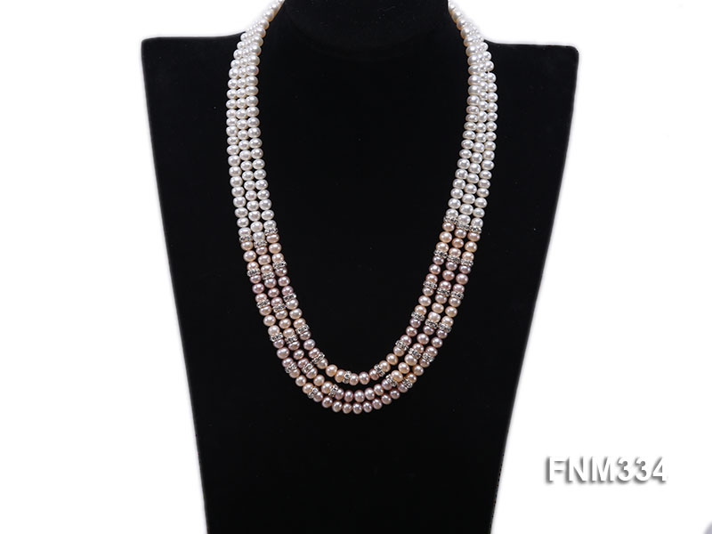 3 strand white and pink freshwater pearl necklace