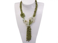 Fashionable Peridot Chip Aventurine and Pearl Necklace