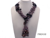 7-9mm black freshwater pearl with black agate and crystal chips opera necklace