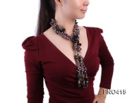 7-9mm black freshwater pearl with black agate and crystal chips opera necklace