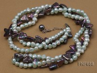Three-strand 6-7mm Light-blue and 12mm Dark-purple Cultured Freshwater Pearl Necklace