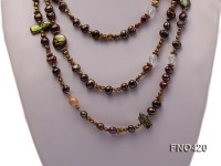 6-7mm and 3-4mmm coffee freshwater pearl and crystal opera necklace