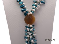 2 strand white and bule freshwater pearl and agate opera necklace