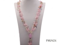 5-6mm pink freshwater pearl and crystal opera necklace