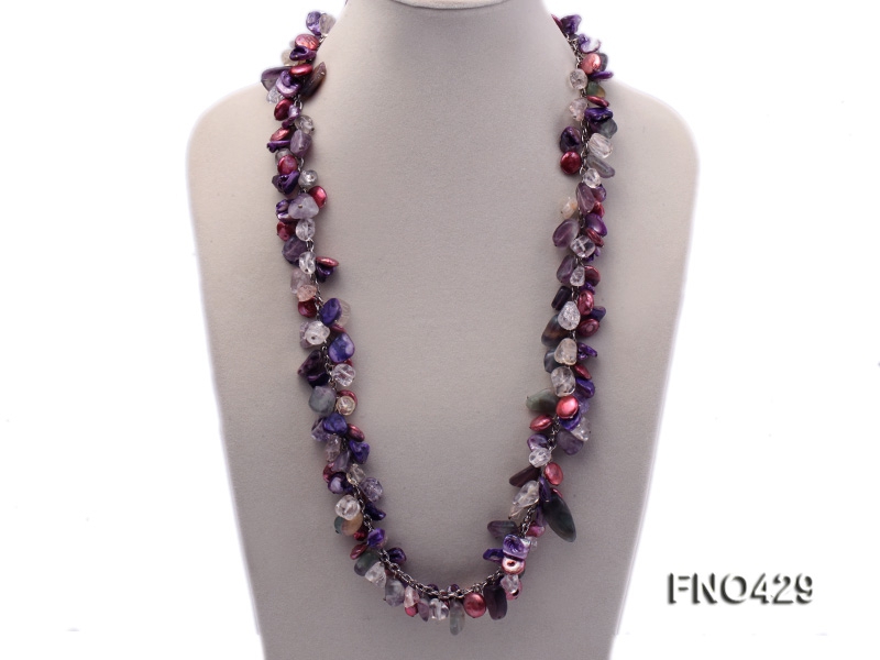 13-14mm red and bule irregular seashell and fluorite chips necklace
