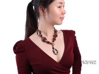 30*40mm oval carved smoky quartz with natural black agate and red coral necklace
