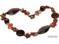 Natural Biwa-Shaped Freshwater Pearl with Cirtine and Tiger-eye Stone Necklace