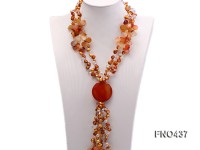 2 strand red agate,yellow freshwater pearl and white crystal necklace