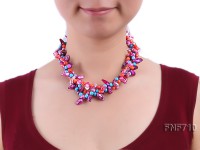 Three-strand 7x13mm Tooth-shaped Freshwater Pearl and 6mm Coral Bead Necklace