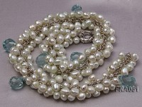 8-9mm Light-blue off-round Freshwater Pearl Necklace with Blue Crystal Beads