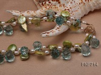 Two-strand 13-14mm Freshwater Pearl, Light-blue drop-shaped Crystal and Metal Beads Necklace