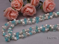 Two-strand White Cultured Freshwater Pearl and Light-blue Baroque Crystal Necklace