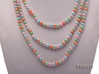 6-7mm pink,bule,orange and green off round freshwater pearl necklace