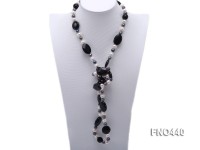 white and black freshwater pearl and black agate necklace