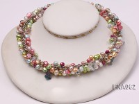 7-8mm Multi-color off-round Freshwater Pearl Necklace with Drop-shaped Crystal Beads