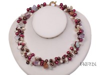 3 strands white and pink freshwater pearl with crystal necklace