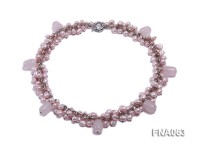 6-7mm Light-pink Freshwater Pearl Necklace with rose quartzl Beads
