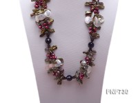 Three-strand Freshwater Pearl, White Seashell Pieces and Faceted Crystal Beads Necklace