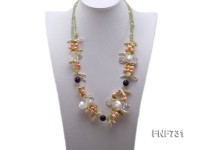 Green and Purple Crystal, Colorful Freshwater Pearl and White Seashell Pieces Necklace