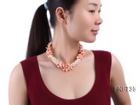 Three-strand White Cultured Freshwater Pearl and Red Coral Necklace