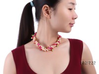 Three-stand 6x7mm Light-pink Cultured Freshwater Pearl and Colored Crystal Necklace