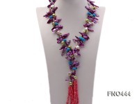 purple tooth-shaped freshwater pearl, seashell pearl and red flat freshwater pearl necklace