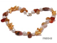 natural white baroque freshwater pearl with tiger eyes quartz and agate necklace