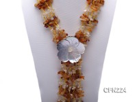 5x6x18mm Citrine and White Crystal and Flower-Shaped Shell Necklace