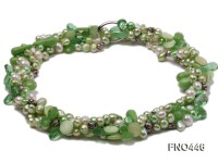 green and white freshwater pearl and crystal opera necklace